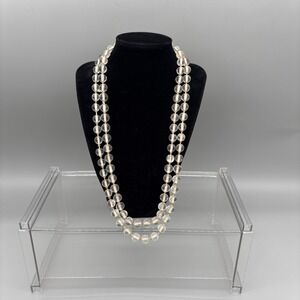 Vintage Artisan Glass Beads Round 49" Necklace Clear Art Deco Transparent Smooth